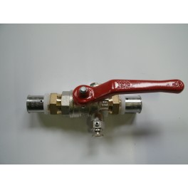 Comisa Kogelafsluiter met 2 x 1/2 binnendraad , met hendel en aftap en 2x persverbinding th profiel16 mm art: A001 Comisa Kogelafsluiter met 2 x 1/2 binnendraad , met hendel en aftap en 2x persverbinding th profiel16 mm art: A001