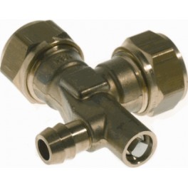 Speciale Knie met aftapglegenheid voor slang knel 22 mm art 1123371 Speciale Knie met aftapglegenheid voor slang knel 22 mm art 1123371