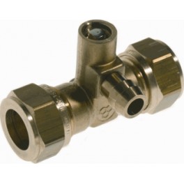 Speciaal T-stuk met aftapglegenheid voor slang knel 15 mm art 1121995 Speciaal T-stuk met aftapglegenheid voor slang knel 15 mm art 1121995