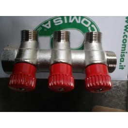 (A)Sanitairverdeler 3 voudig met stopkraantjes voor warm water art 88.20.056 (A)Sanitairverdeler 3 voudig met stopkraantjes voor warm water art 88.20.056