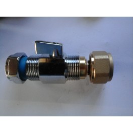 Kogelafsluiterkoppeling met hendeltje uitgevoerd met blauwe ring 1/2 overgang naar 20 mm meerlagenbuis Kogelafsluiterkoppeling met hendeltje uitgevoerd met blauwe ring 1/2 overgang naar 20 mm meerlagenbuis