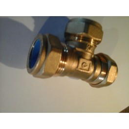 (X) T-stuk 22 mm uitgevoerd met 2 blauwe overgangsringen naar 3/8 met speciale adapterovergang naar 20 mm meerlagenbuis (X) T-stuk 22 mm uitgevoerd met 2 blauwe overgangsringen naar 3/8 met speciale adapterovergang naar 20 mm meerlagenbuis