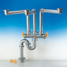 (L) LIRA Spazio 3.2 Horeca-Sifonset vloer 50 mm voor dubbele spoelbak in uw keuken metallic kleur art: 9.6927.10 (L) LIRA Spazio 3.2 Horeca-Sifonset vloer 50 mm voor dubbele spoelbak in uw keuken metallic kleur art: 9.6927.10