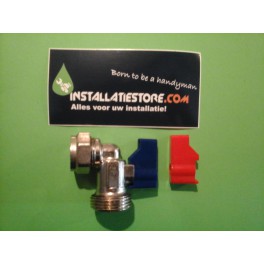 Wasmachine/Tapkraan met kogelafsluiter knel 15 mm x 3/4 model Knie incl. 2 vlinder-keuze-greep blauw of rood art 593904 Wasmachine/Tapkraan met kogelafsluiter knel 15 mm x 3/4 model Knie incl. 2 vlinder-keuze-greep blauw of rood art 593904