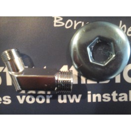 Nieuw !! Set 2 st Aansluitbocht chroom 1/2 duims x 3/8 45 gr met chrome rozet voor aansluiten van o.a. wastafelkr .art F71CR003 Nieuw !! Set 2 st Aansluitbocht chroom 1/2 duims x 3/8 45 gr met chrome rozet voor aansluiten van o.a. wastafelkr .art F71CR003