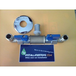 Perskoppeling 16mm met dubbele afsluitkraantjes koud voor dubbele wastafel Perskoppeling 16mm met dubbele afsluitkraantjes koud voor dubbele wastafel