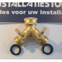 Verdeelstuk passen op wasmachinekraan of kraan met 3/4 buitendraad , met 2 kogelafsluiters