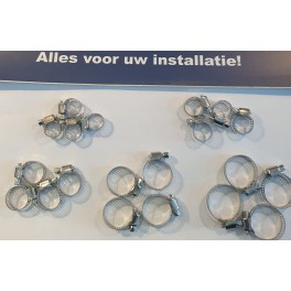 zakje 20 st rvs slangklemmen klein naar groot 