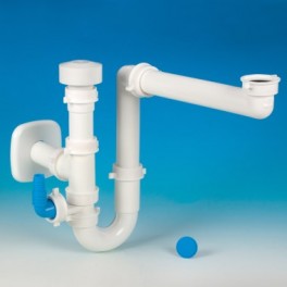 Nieuw! Lira Sifonset kleur grijs met ontluchting voor enkele spoelbak met vaatwasmachineafvoerslangaansluiting  art  9.1279.S31