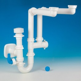 Nieuw! Lira Sifonset kleur grijs met ontluchting voor dubbele spoelbak met vaatwasmachineafvoerslangaansluiting  art  9.1275.S31